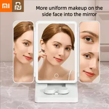 Складное зеркало для макияжа Xiaomi Youpin со светодиодной подсветкой, 3-складное настольное косметическое зеркало с регулируемой яркостью и машиной для чистки контактных линз