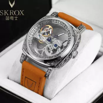 SKROX оригинальные прозрачные автоматические механические часы со скелетом, мужские золотые часы, лучший бренд, роскошные редкие элегантные наручные часы reloj