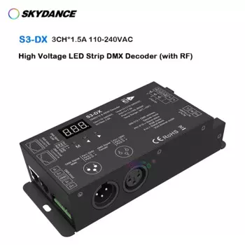 Skydance 4 ШИМ Высоковольтные светодиодные ленты DMX-декодер 110 В-220 В переменного тока 3 канала * 1,5 А Контроллер сигнала DMX 2,4G RF RGB пульт дистанционного управления.