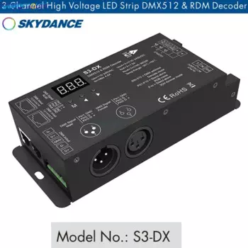 Skydance S3-DX AC110V 220V 3-канальный декодер светодиодной ленты DMX512 с RF 3-канальным контроллером RDM XLR3 и RJ45 для светодиодных фонарей RGB