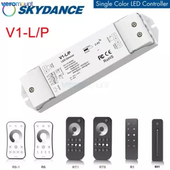 Skydance V1-L/P 1CH*15A 12V-48V DC CV контроллер 2.4G RF + Push-Dim PWM 250HZ/500HZ/2KHZ/8KHZ для одноцветной светодиодной ленты