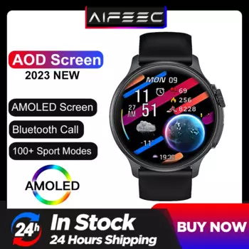 Смарт-часы AMOLED с поддержкой Bluetooth и пульсометром, 100 + спортивных режимов