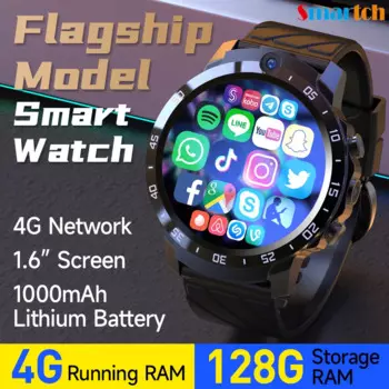 Смарт-часы для мужчин, 1,6-дюймовый экран, SIM-карта, сеть 4G, аккумулятор 1000 мАч, 4 ГБ, 128 ГБ, приложение, установка, напоминание о сообщениях, несколько режимов двигателя