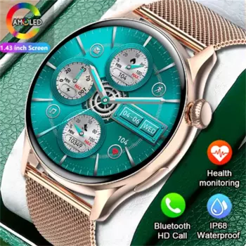 Смарт-часы для женщин, AMOLED-экран, всегда отображение времени, Bluetooth-вызов, пульс, здоровье, IP68, водонепроницаемые, спортивные, музыкальные, умные часы для мужчин