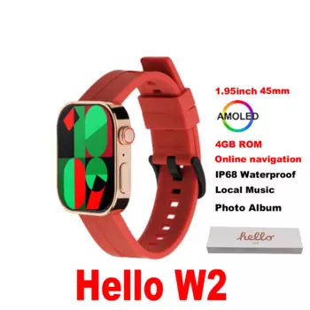 Смарт-часы Hello W2, 45 мм, Amoled экран, Bluetooth, 4 Гб, фотоальбом для местной музыки, фитнес-трекер, спортивные мужские и женские Смарт-часы 2024