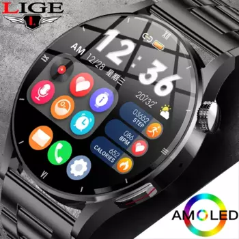 Смарт-часы Lige мужские с датчиком температуры, AMOLED-экраном, Bluetooth 2024