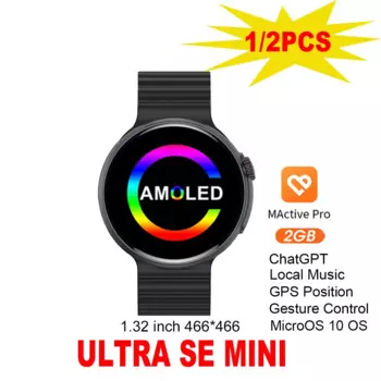 Смарт-часы Microwear с круглым экраном, Ultra SE Mini Amoled, 2 Гб, BT, вызовы, жест, локальная музыка, женские Мини-Смарт-часы 2024