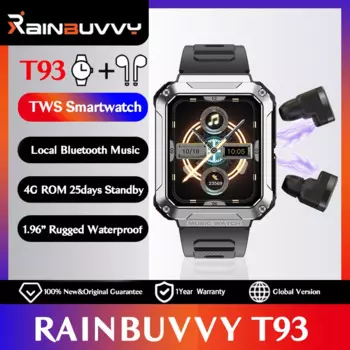 Смарт-часы rainclovy T93 2 в 1 с поддержкой TWS, 1,96 дюйма, HD-экран