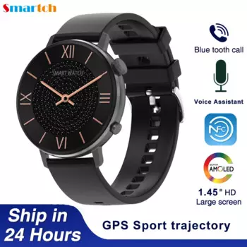 Смарт-часы с AMOLED-экраном 1,45 дюйма, Bluetooth, GPS, Пульсометром