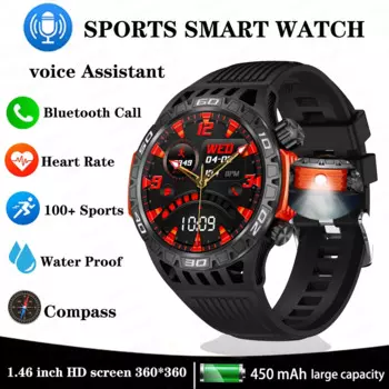 Смарт-часы с Bluetooth-вызовом и фонариком, 1,46 дюйма, 450 мАч
