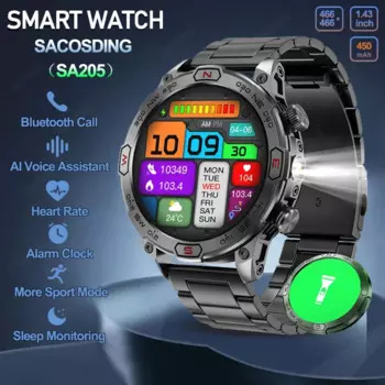 Смарт-часы SACOSDING, 1,43 дюйма, AMOLED, Bluetooth, пульсометр