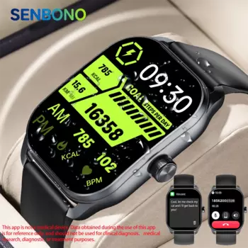 Смарт-часы SENBONO, 2024 дюйма, Bluetooth, пульсометр
