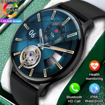 Смарт-часы SENBONO с AMOLED-экраном 1,43 дюйма, водостойкие, IP68