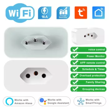 Смарт-розетка Tuya 16A с поддержкой Wi-Fi и мониторингом мощности