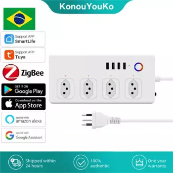 Смарт-розетка Zigbee, бразильский сетевой фильтр с монитором и таймером, работает с Alexa Google Home