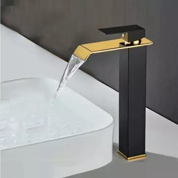 Смеситель для ванной комнаты с водопадом, кран для горячей и холодной воды, золотистый, черный