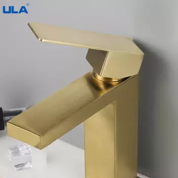 Смесители для умывальника ULA, кран для раковины в ванную комнату, цвет черный/золотой, смеситель горячей и холодной воды, водопад