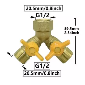 Соединитель для садовой воды 1/2", латунный, 2/3-ходовой