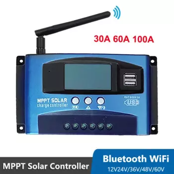 Солнечный MPPT 100A 60A 30A Контроллер заряда Bluetooth WiFi двойной USB ЖК-дисплей 12V 24V 36V 48V 60V солнечный регулятор зарядного устройства