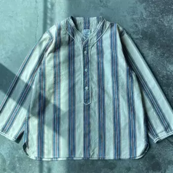 СОРОЧКА VISVIM DUGOUT (N.D. STRIPE) Полосатая рубашка без воротника