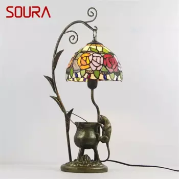 SOURA стеклянная настольная лампа Тиффани оформление планкой креативная прикроватная настольная лампа в форме цветка с абажуром для дома гостиной спальни