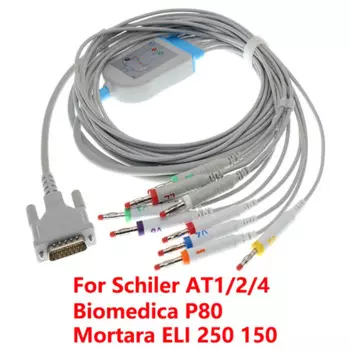 Совместимый Schiler AT1/2/4 Biomedica P80 morтара ELI 250 150 EKG монитор 10 свинцовый кабель ЭКГ, Snap/Banana/Din/Clip/Animal VET 10K
