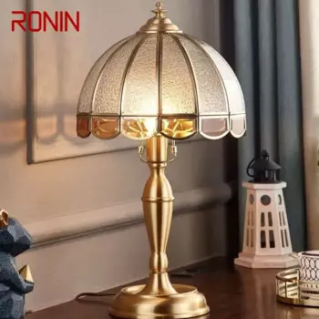 Современная латунная настольная лампа RONIN, винтажная креативная золотистая Роскошная стеклянная Медная настольная лампа, для дома, гостиной, кабинета, спальни
