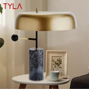 Современная настольная лампа TYLA, роскошный черный стол, искусственная кожа, мраморный декор для фойе, гостиной, офиса, спальни