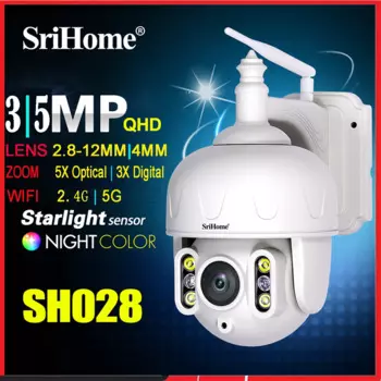 Sricam SH028 3.0\5.0MP 5-кратный оптический зум Wi-Fi Открытый IP 360 ° Двусторонняя аудиопрожекторная цветная беспроводная PTZ-камера видеонаблюдения