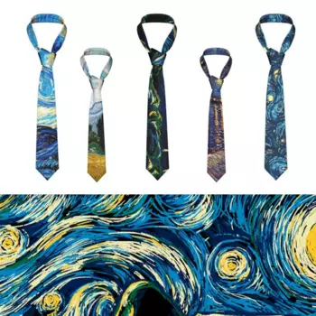 Starling Night галстук в виде стрелки Van Gogh, винтажные галстуки из полиэстера и шелка, аксессуары для официальной мужской блузки, галстук