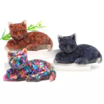 Статуя кота натуральный камень, 3,5 дюйма, статуэтка животного из смолы, украшение, кристалл, восстанавливающая десктопная Статуэтка