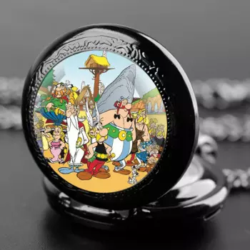 Стеклянный купол Asterix, винтажные кварцевые карманные часы с арабскими цифрами, ожерелье, подвеска, цепочка для часов для мужчин и женщин, для любителей аниме