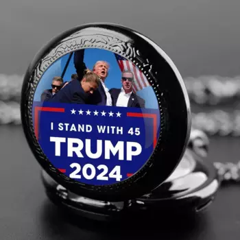 Стеклянный купол Трампа 2024, винтажные кварцевые карманные часы с арабскими цифрами, ожерелье, подвеска, цепочка часов для мужчин и женщин, поклонники поклонников