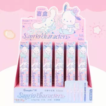 Стираемая гелевая ручка Sanrio, 24 шт./партия, 0,5 мм, черные чернила, нейтральные ручки, рекламный подарок, офисные и школьные принадлежности