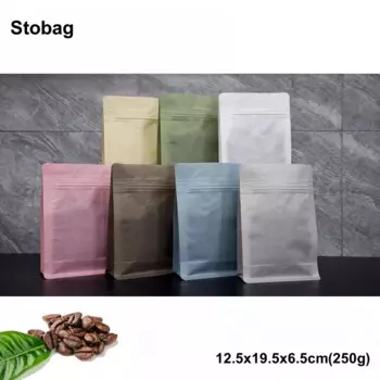 StoBag 50 шт., 250 г, цветные хлопковые бумажные пакеты для кофейных зерен, упаковка с клапаном, герметичные для хранения порошковых орехов, многоразовые пакеты