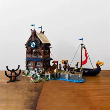Строительный блок MOC, средневековое здание, док-станция викингов + сцена корабля викингов, головоломка в сборе, игрушечный орнамент