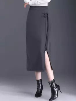 SUCH AS SU New Fashion 2024 осенняя зима сексуальная юбка женщин черно-серый высокой талией профессия работа карандаш средней длины юбки женской
