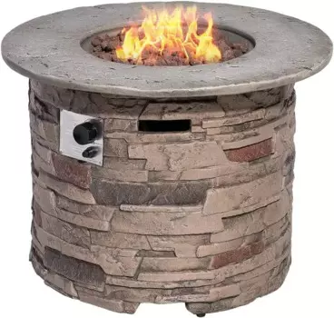 SUNBURY Outdoor Fire Pit Пропан Круглый стол Огонь Колонка, Stonecrest 40 000 БТЕ Газ для снаружи с лавовыми камнями,