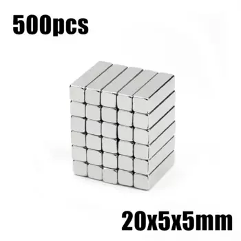 Супермощный редкоземельный блок, неодимовый магнит NdFeB N35, 500 шт., 20x5x5 мм, 20*5*5 мм