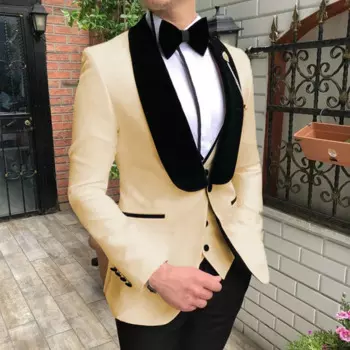 Свадебный костюм цвета шампанского с лацканами для мужчин, костюм Terno Slim Fit для жениха, индивидуальный мужской костюм из 3 предметов, мужской блейзер