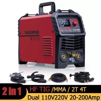 Сварочный аппарат ARCCAPTAIN HF TIG, портативный HF Tig MMA 2T 4T DC 110V220V, инвертор 200 А, цифровой дисплей, синергический контрольный сварочный аппарат
