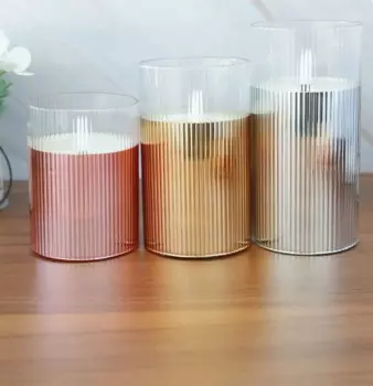 Свечи из ребристого стекла, перезаряжаемая от USB, полосатая светодиодная свеча с дистанционным управлением и таймером, парафиновый воск, светодиодная лампа-свеча на столбе, 3D пламя