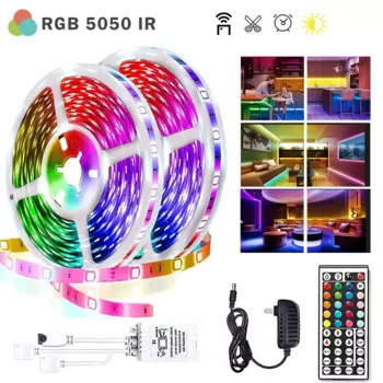 Светодиодная ленсветильник, 20 м, RGB, инфракрасный контроллер, адаптер, светодиодсветильник лента для украшения гостиной, 5050 лента, Рождественская