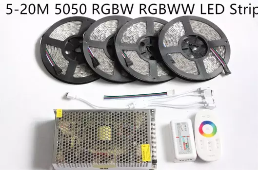 Светодиодная лента 20 М 5050 RGBW RGBWW Водонепроницаемая 5 м 10 м 15 м IP65 Лента + 18A RF пульт дистанционного управления + комплект адаптера питания Бесплатная доставка