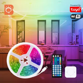 Светодиодная лента Benexmart Tuya Wi-Fi RGBIC, гибкая Рождественская LED полоска с индивидуальной адресацией, подсветкой для телевизора, Alexa Google Home