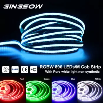 Светодиодная лента Gingsow RGBW COB, 896 в, светодиодов/м, многоцветная гибкая лента высокой плотности RA90 RGB, с регулируемой яркостью и теплым/холодным белым светом