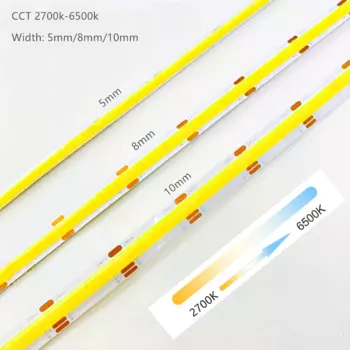 Светодиодная Лента Постоянного Тока 12 В 24 В 2700–6500 К CCT COB Регулируемая Цветовая Температура Двойной Цвет RA90 С Регул...