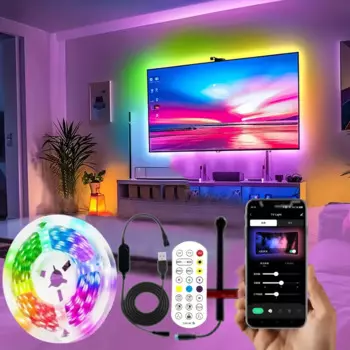 Светодиодная лента RGBIC, камера, синхронизация экрана телевизора, Bluetooth-приложение, синхронизация музыки, игра, спальня, ТВ-фон, окружающий свет