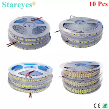 Светодиодная лента SMD2835, 10 шт., 5 м, 120, 240 светодиодов/м, 12 В постоянного тока, 24 В, IP20, неводонепроницаемая гибкая лента, Светодиодная потолочная лампа теплого белого света
