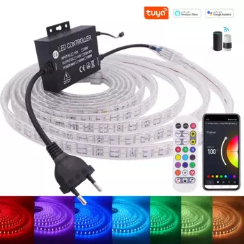 Светодиодная лента Tuya с Wi-Fi, RGB, 220 В, водонепроницаемая, IP67, высокая яркость, SMD 5050, 120 светодиодов/м, двухрядная гибкая лента, веревка